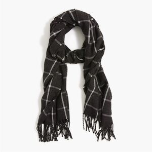 J. Crew Gray and White Plaid Windowpane Fringe Scarf